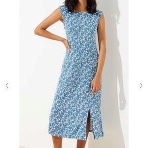 NWT Ann Taylor Loft Blue Floral MIDI Dress